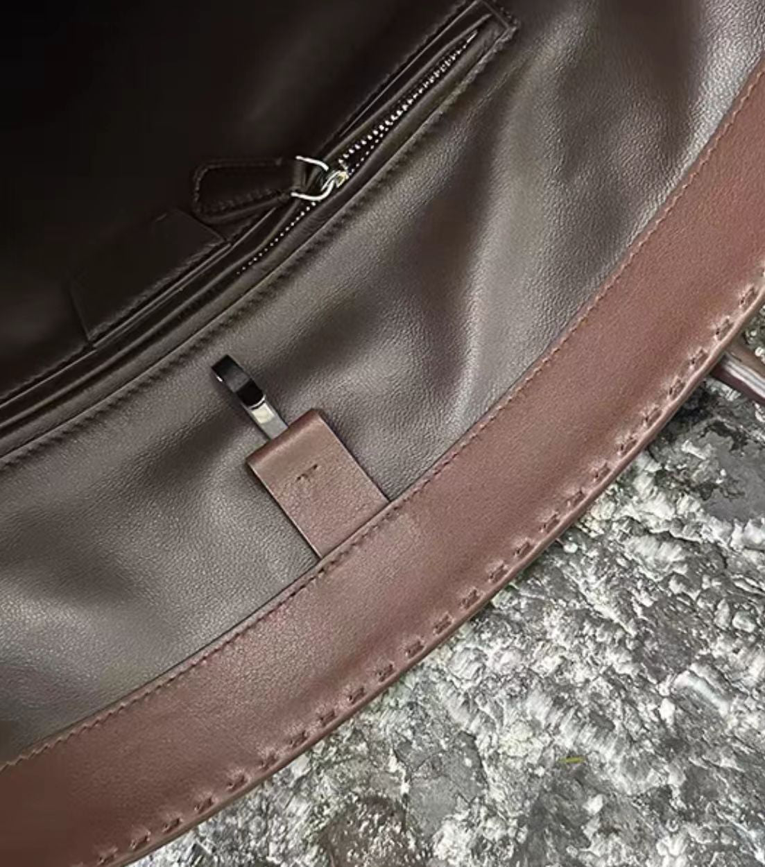 Top-grain leather half-moon shoulder bag