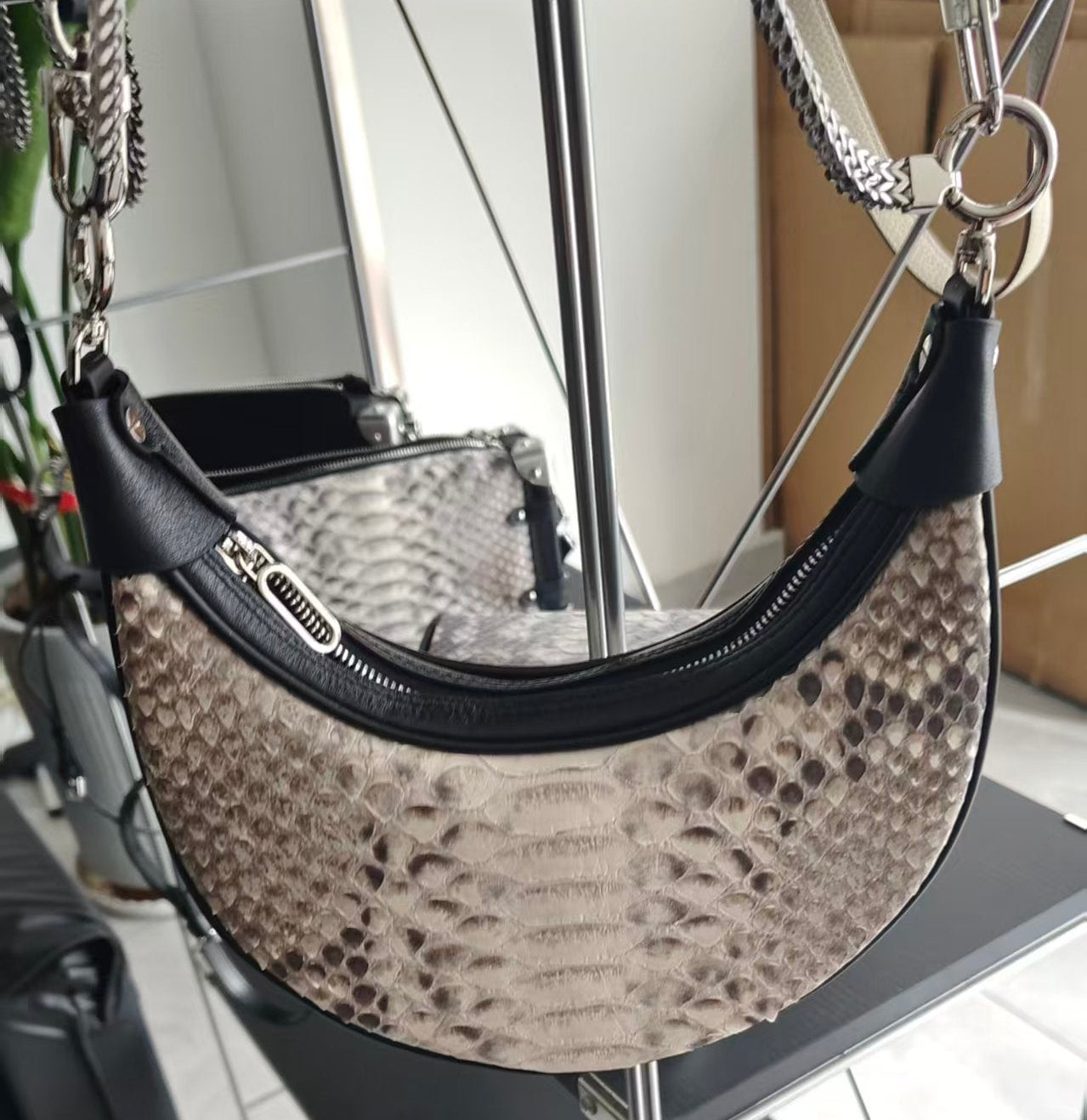 Natural Python Skin Moon Bag