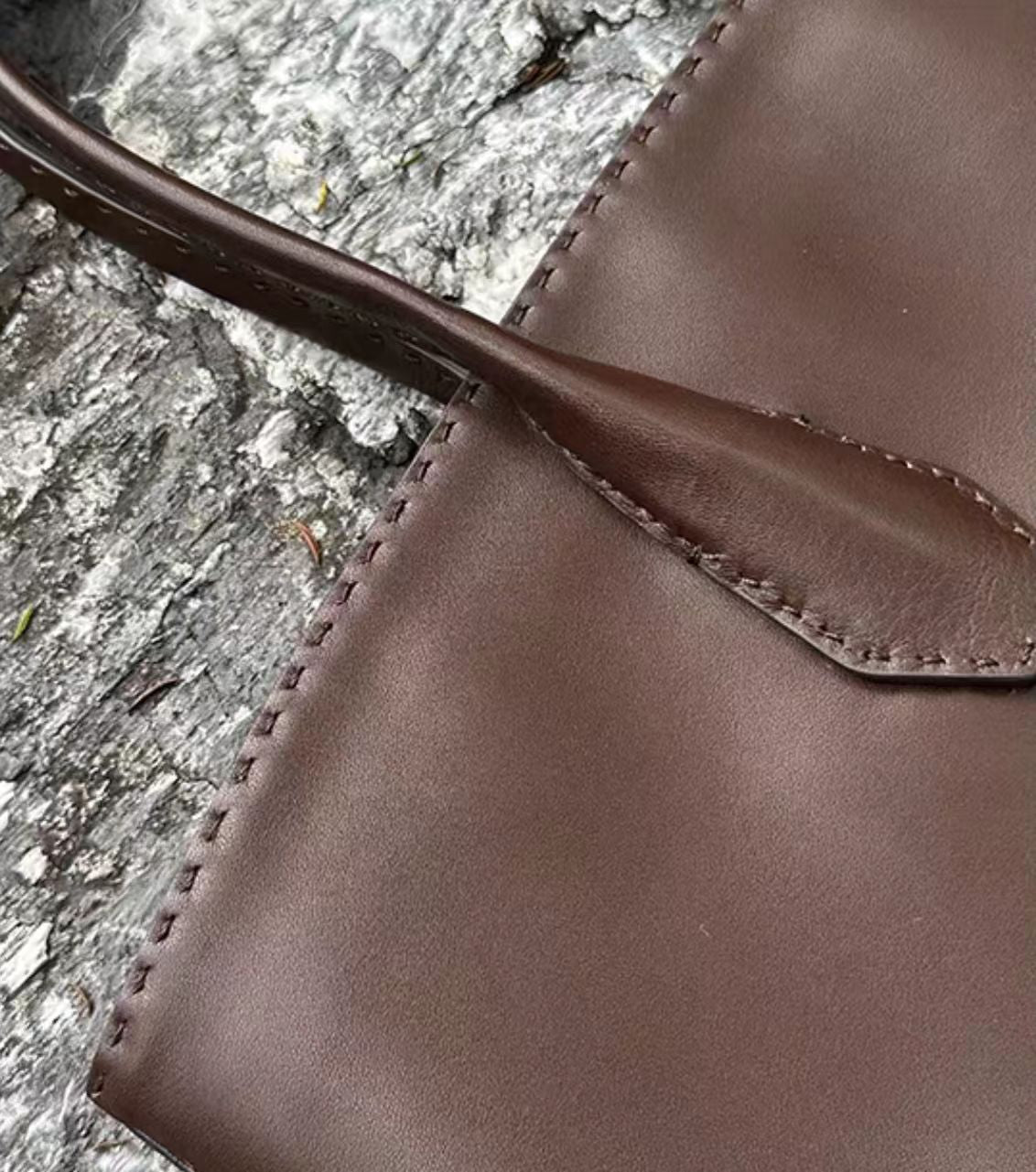 Top-grain leather half-moon shoulder bag